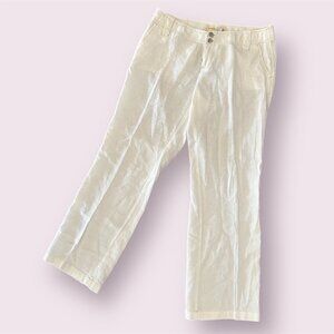 London Jean 100% Linen Chino Wide Leg Pants Jeans Mid Rise Size 4 Cream Preppy